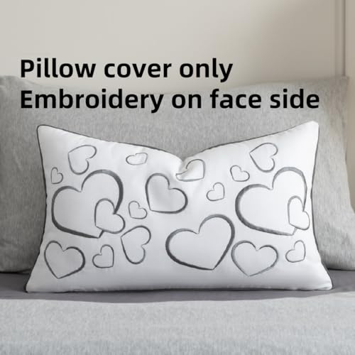 Sanmetex Embroidery Loving Heart Lumbar Pillow Covers, Soft Decorative Throw Pillow Case 12x20 Inches for Bed Bedroom Living Room and Home Décor Grey - color: Loving Heart, size: 20" x 12"