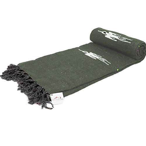 Open Road Goods Mexican Thunderbird Yoga Blanket, Handwoven Throw for Yoga, Meditation, and Home Décor – Versatile Blanket for Beach, Picnic, Camping, or Outdoor Use - color: Olive Green