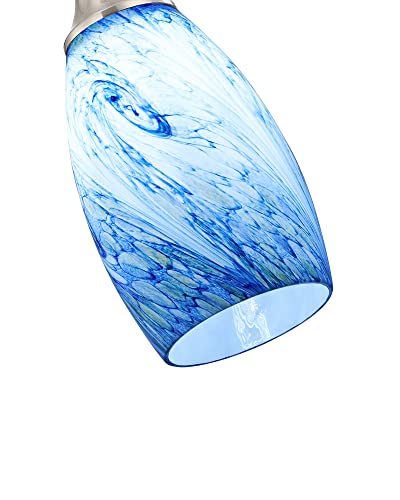 karyfine Mini Pendant Lights Kitchen Island White Blue Glass Lamp Shade Hand Blown Glass Pendant Light with Brush Nickel Finish Adjustable Cord for Kitchen Over Sink Hallway,Dining Room,Stairs Way - color: Blue white mixed yellow whirlpool-1Pack
