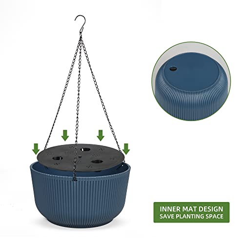 Dexceder 11.2 Inch Self Watering Hanging Planter (2 Pack, Deep Blue) | Thickened Hanging Basket Flower Plant Pot Indoor Outdoor - color: Deep Blue, size: 11.2 inch