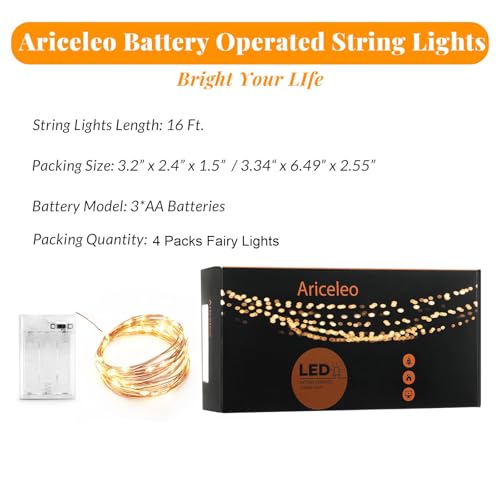 Ariceleo Led Fairy Lights Battery Operated, 4 Packs Mini Battery Powered Copper Wire Starry Fairy Lights for Bedroom, Christmas, Parties, Wedding, Centerpiece, Decoration (5m/16ft Warm White) - color: Warm White, size: 4 Pack