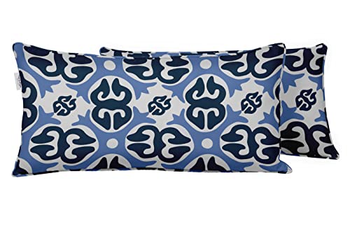 Indoor/Outdoor Polyester Fabric Lumbar Pillow Cover, All-Weather Waterproof Rectangular Cushion Case for Patio Furniture, 12 x 18 Set of 2 - Abstracts-84 - color: Blue, size: 18" x 12" (Pack of 2)