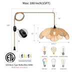 20 Inch Boho Flower Chandeliers for Dining Room Farmhouse Rattan Pendant Lights Girl Chandelier Hand Woven Bedroom Light Fixture Dimmable Plug in Hanging Lamp for Kitchen Island - size: 20 Inch Plug In