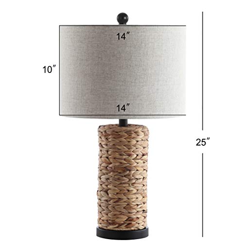 JONATHAN Y 25" Natural Coastal Water Hyacinth Table Lamp Set of 2, Bedside Lamp with Light Grey Linen Shade, Boho Farmhouse Decor for Living Room Nightstand, LED Bulbs JYL6502A-SET2 - color: Natural