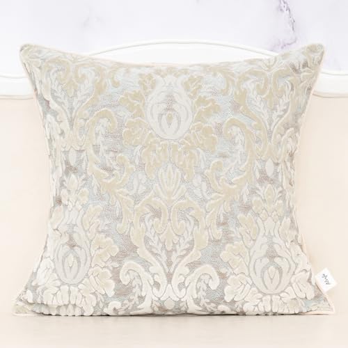 Alerfa Boho White Floral Throw Pillow Cover 18x18 Inch Cut Velvet Sqaure Luxury Embroidered Decorative Pillow Cover for Couch Living Room Bedroom - color: White, size: 18" x 18" (Pack of 1)