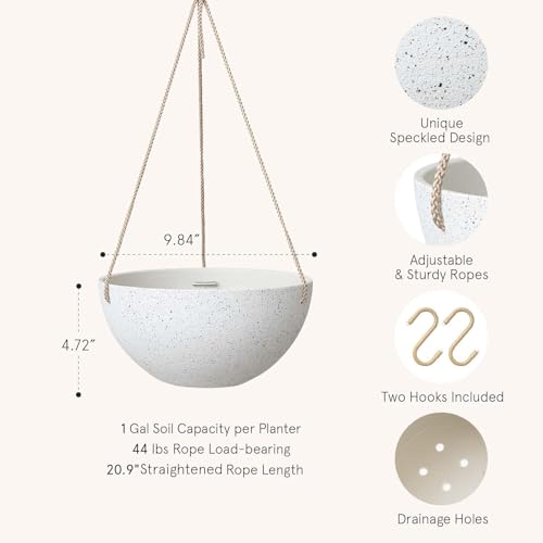 LA Jolie Muse Hanging Planters for Indoor Plants - Flower Pots Outdoor 9.84 inch Garden Planters and Pots,Speckled White Set of 2 - color: Speckled White, size: 9.84 Inch