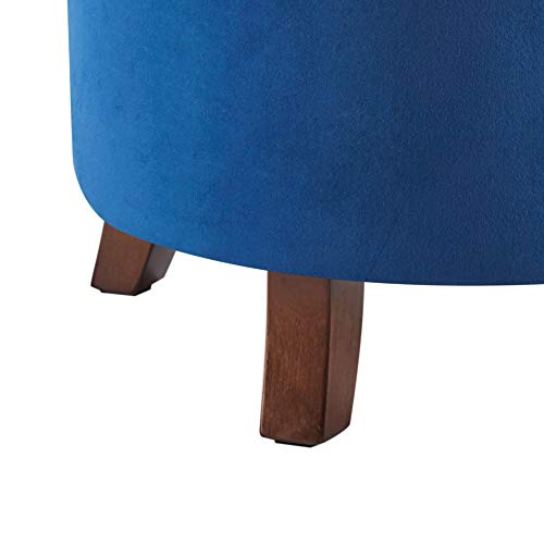 BELLEZE Modern Tufted Accent Storage Ottoman, Small Upholstered Button Circle Pouf Footstool with Lift Top, for Bedroom Living Room Vanity - Navy Blue - color: Navy Blue