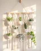 Bamworld Macrame Plant Hanger with Wooden Dowel Multi-Tier Hanging Planters for Indoor Plants Wall Mounted Hanging Plant Holder with 8 Pockets Boho Hanging Baskets for Wall Decor(Pot Not Included)