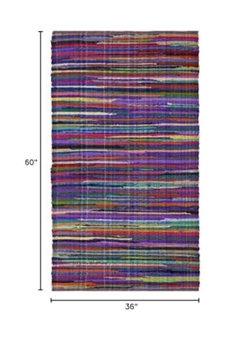 SAFAVIEH Rag Rug Collection Accent Rug - 3' x 5', Purple & Multi, Handmade Boho Stripe Cotton, Ideal for High Traffic Areas in Entryway, Living Room, Bedroom (RAR240C)