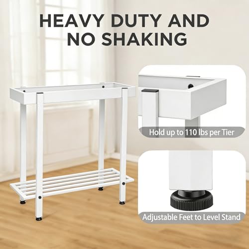 Honla Metal Plant Stand Indoor Outdoor,2 Tier Window Tall Plant Table Bench Shelf for Multiple Plants,26" L x 8.66" W x 24.40" H,White - color: White