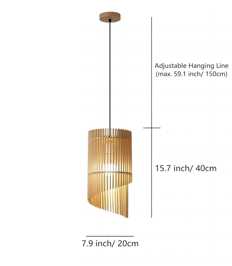 LIGHTLAND 7.9 Inch Wabi-sabi Style Pendant Light, Wooden Hanging Lamp, Vintage Japanese Style Hanging Light, Pendant Lamp for Bedroom, Dining Room, Bar (Pack of 1) - color: Wood
