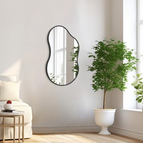 Irregular Wall Mirror, Wall Mirrors Decorative 26"x16" Black Asymmetrical Mirror Aviation Aluminum Alloy Frame for Bathroom, Living Room, Bedroom, Entryway - color: Black-irregular 8(26"x16")