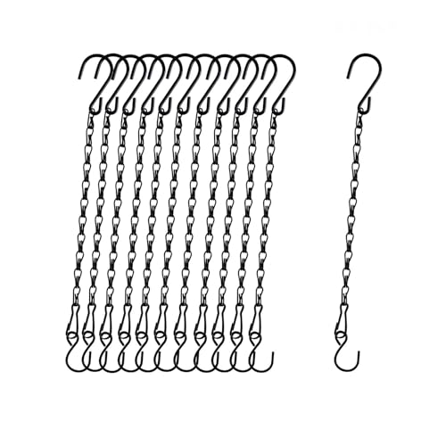 Chain for Hanging Plants,11 Inch Black Hanging Chain, Small Hanging Basket Chain Kits with Hooks for Bird Feeder Hanging Basket Extender Porch Wind Chime (Black, 11 Inch-12PCS) - color: Black, size: 11 Inch-12PCS