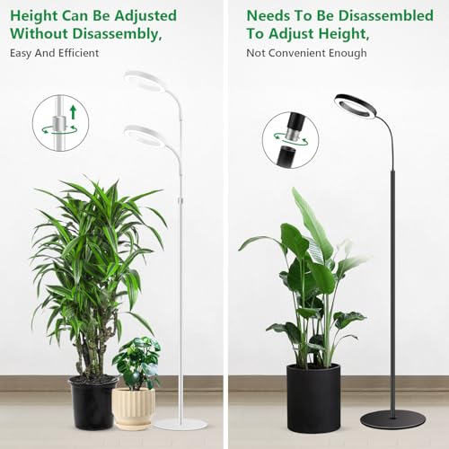 Aumtrly Floor Grow Lights for Indoor Plants, Full Spectrum Plant Light with 68" Stand for Growing Large Tall Plants, White Halo Grow Lamp with 6/12/16H Timer, 3 Light Modes, 5 Dimming - size: 1 head 68inch/white