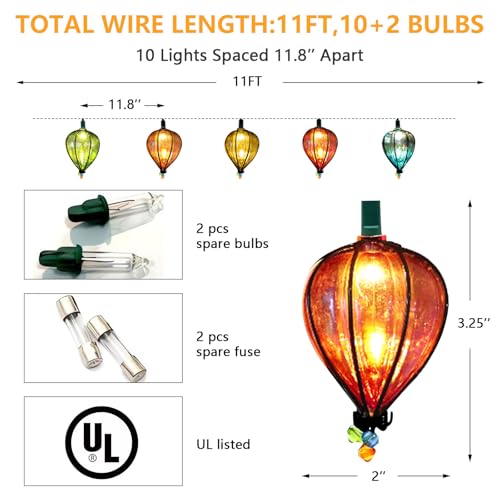 DOGHLY 11FT Fairy String Lights with 10 Color Bulbs Decorations, Outdoor Tropical Beach Theme Lights Patio String Lights for Party Camping Wedding Decor, UL Listed, Connectable, 2 Pcs - size: 2 Pcs