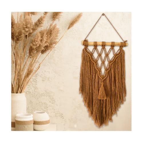 Majarlikha COLLECTIONS Macrame Wall Hanging Decor - Boho Style Minimalist Wall Ornament Home Decorative Flat Tapestry Classic Design Bohemian Decor, Mesh Pattern, Russet, 1pc - color: Russet