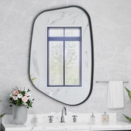 Irregular Wall Mirror 26"x40" Bathroom Mirrors Asymmetrical Artistic Decorative for Living Room Bedroom Bathroom Hallway Entryway,Trapezoid,Black - color: Black, size: 40"L x 26"W