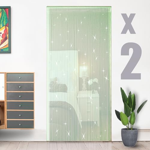 Hysenm 2 Pack 39 x 79 Inch String Door Curtains, Hippie Room Divider Decor Beaded Curtains for Doorway Closet, Boho Home Decoration for Bedroom, Party - color: Fruit Green