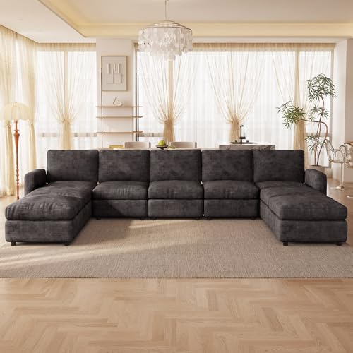 Guyii 9 Seater Modular Sectional Sofa with Storage Ottoman, U Shaped Oversized Sofa Couch, Fabric Upholstery Couch Thick Cushion Recliner Sofa for Living Room Dark Gray - color: Dark Gray, size: 9 seater(with 4 ottomans)