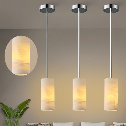 YUYI 3-Pack Marble Pendant Light, Modern Minimalist Single Pendant Lamp Fixture, Handmade Natural Stone Hanging Light for Kitchen Island Bedside Bar Counter, Dimmable E12 Socket - color: 3-Nickel, size: 3 Pack
