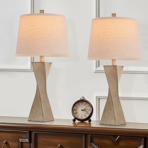 Bedside Lamps Set of 2 Unique Modern Vintage Table Lamp Rustic Farmhouse Desk Lamps for Living Room End Tables Bulb Not Included, Linen Shade, 26.5 in,Grey - color: Grey（Set of 2）