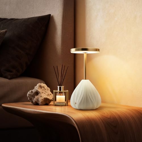 RONDURE 10.6" Ceramic Cordless Table Lamp, Portable Rechargeable Table lamp, Touch Dimmable Warm Ambient Lighting for Living Room, Bedroom, Dining Room, Fast Charging & Long Lasting - style: Lumina