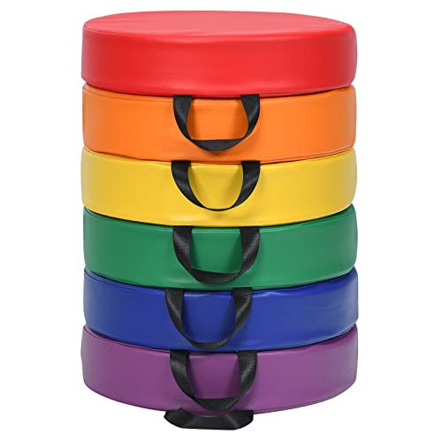 Costzon 6-Piece 15 inch Kids Floor Cushion, 3" Thick Waterproof Daycare Preschool Round Foam Cushion with Handle for Toddlers, Soft Flexible Seating for Classroom, Home, Kindergarten or Nursery - color: Assorted, size: 15'' x 15'' x 3'' (Round)