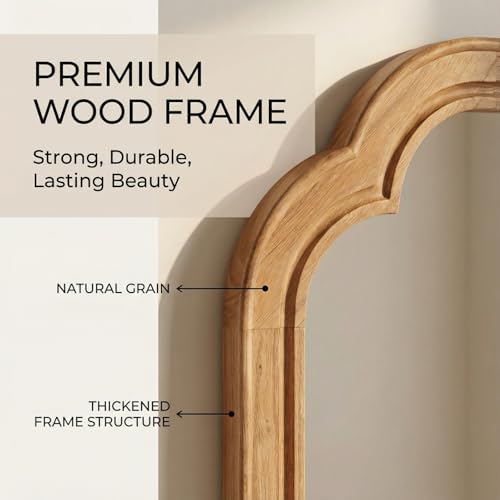 Wood Bathroom Mirror for Wall, 24 x 16 Inch Decorative Wall Mirror with Rustic Wooden Frame for Living Room, Vanity, Bedroom, Entryway, Farmhouse - color: Wood, size: 24"L x 16"W