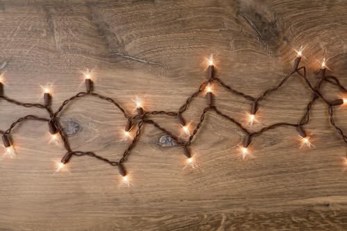 612 Vermont 100 Clear Mini Christmas String Lights on Brown Wire Cord, UL Approved for Indoor/Outdoor Use, 18 Foot of Lighted Length, 20 Foot of Total Length - size: 100 Light