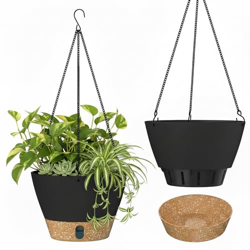 ZMTECH 2 Pack 10 Inch Hanging Planters for Indoor Plants, Modern Gray Hanging Planter with Visible Water Level Window & Metal Chain, Decorative Plant Hanger Indoor for Spring Balcony Decor - color: Gray, size: 10 Inch