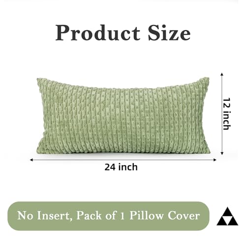 JoraLion 12x24 Boho Decorative Lumbar Throw Pillow Cover, Sage Green Cozy Soft Striped Corduroy Long Rectangle Cushion Case Accent Home Decor for Sofa Bed Room Livingroom, ONLY Cover - color: Sage Green, size: 24" x 12" (Pack of 1)