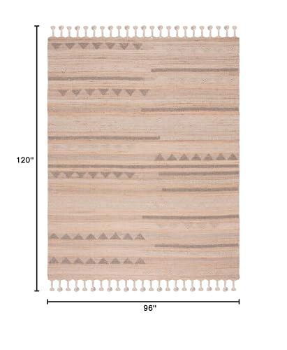 SAFAVIEH Area Rug 8x10 - Natura Collection - Large - Natural & Beige, Flat Weave Wool & Jute, Boho Braided Tassel Design, Ideal for Living Room, Bedroom, Dining Space (NAT278A) - size: 8' x 10' (Rectangular)