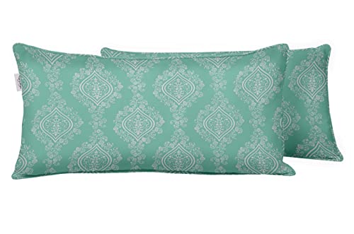 Indoor/Outdoor Polyester Fabric Lumbar Pillow Cover, All-Weather Waterproof Rectangular Cushion Case for Patio Furniture, 12 x 18 Set of 2 - Ogee-44 - color: Aquamarine, size: 18" x 12" (Pack of 2)