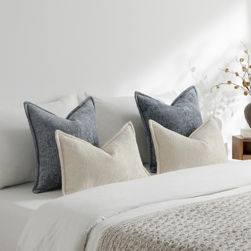 DEZENE Pack of 2 Beige Decorative Throw Pillow Covers 12x20 Cozy Soft Chenille Boho Accent Vintage Farmhouse Rectangular Lumbar Couch Pillow Covers for Home Decor Bed Sofa Living Room - color: Beige, size: 20" x 12" (Pack of 2)