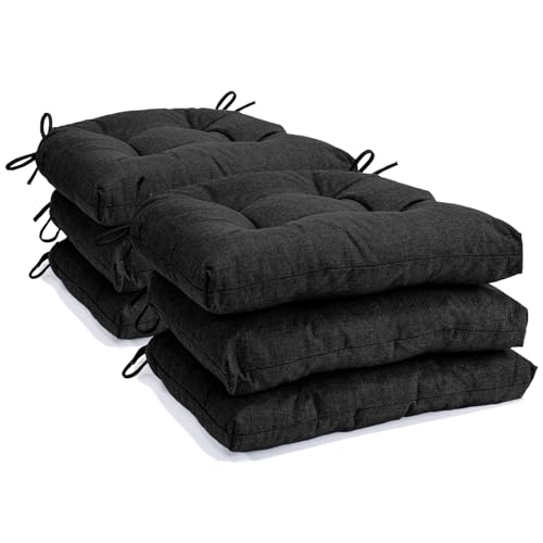Chair Cushions for Dining Chairs Set of 6, Non Slip Indoor Kitchen Chair Cushions with Ties, Tufted Memory Foam Seat Chair Pads, 17" x 16" x 3", Black - color: Black, size: Pack of 6