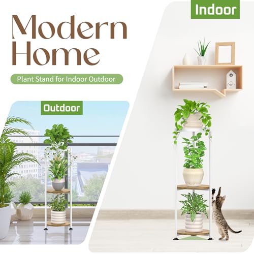 iDavosic.ly 3 Tier Corner Plant Stand Indoor, 34 Inch Tall Vertical Metal Flower Heavy Duty Pot Holder Shelf Outdoor for Patio Porch Living Room, White & Rustic Brown - Round - color: Matte White, size: 3 Tiers