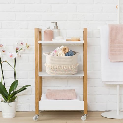 TeoKJ Woven Baskets for Storage, Set of 3 Cotton Rope Basket with Handle for Decor and Storage, Cute Baskets for Organizing in Classroom, Kitchen, Bathroom, White & Stitches Rainbow - color: Stitches Rainbow, size: 3 Pack