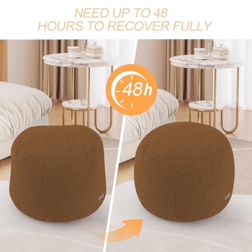 MeMoreCool Stuffed Round Pouf Ottoman Foot Rest, Floor Pouf Foot Stool with Soft Foam Chunk Filling, Small Round Ottoman Footstool Circle Footrest for Living Room, Light Coffee - color: Teddy Light Coffee
