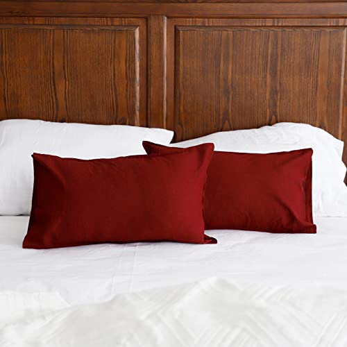 Simple&Opulence Linen Lumbar Pillow Covers 12x20 Inch Set of 2 Flax Cotton Blend Rectangular Decorative Throw Cushion Cover for Couch Sofa Bedroom Office Soft Breathable Farmhouse - Burgundy Red - color: Burgundy Red, size: 12"x20"