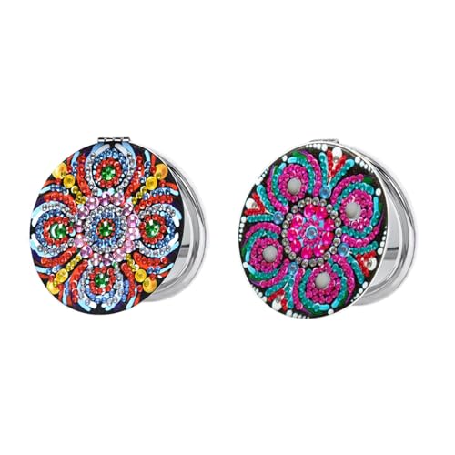 DDGYP 2 Pcs DIY Diamond Art Kits Compact Mirror, Diamond Painting Portable Pocket Mini Mirrors, Handmade Crafts for Women Daily Use & Gift Giving - color: purple