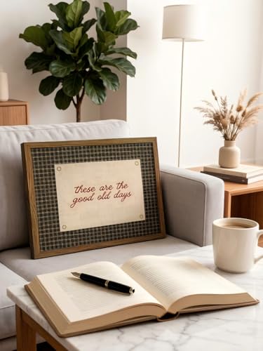 LBTZEVIR Framed These Are The Good Old Days Wall Art Rustic Farmhouse Quote Print Vintage Family Inspirational Quote Pictures Wall Decor Vintage Plaid Pattern Inspirational Decor for Living Room Bedroom 8x10 inch - color: These Are The Good Old Days, size