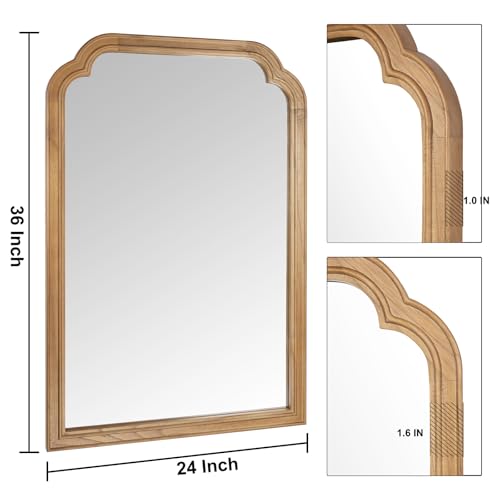 Wood Bathroom Mirror for Wall, 36 x 24 Inch Large Decorative Wall Mirror with Rustic Wooden Frame for Living Room, Vanity, Bedroom, Entryway, Farmhouse - color: Wood, size: 36"L x 24"W