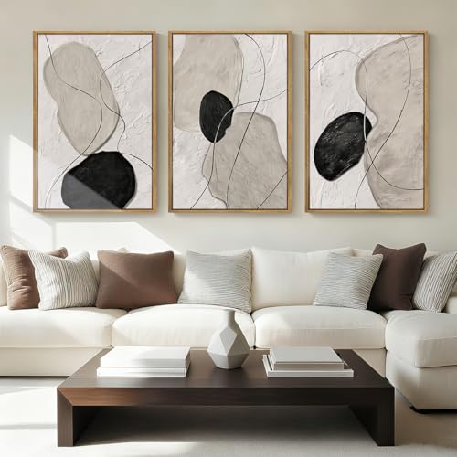 ANHUIB Neutral Abstract Wall Art Canvas,Mordern Geometric Wall Decor Framed,Contemporary Minimalist Artwork, Black Beige Canvas Prints, 3 Piece 16 * 24IN Painting for Living Room Bedroom Office - color: Grey Abstract, size: 24"L x 16"W