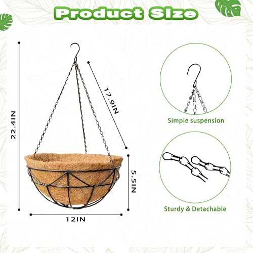 2 Pack 12 Inch Metal Outdoor Hanging Baskets Black Heavy Duty Hanging Planters with Coco Liners for Indoor Outdoor Plants Gardens Patios Terraces（Geometric） - color: Geometric