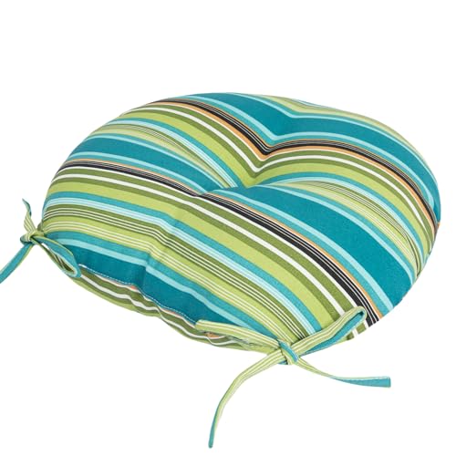 Bistro Chair Cushions 15 inch,Set of 2,Tufted Round Chair Cushions with Ties,15"x15"x4",Water Resistant Round Seat Cushion for Barstool Chairs,Patio Garden Kitchen Outdoor Furniture(Green Stripe) - color: Green Stripe, size: 15"x15"