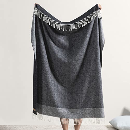 Lands Downunder All-Season, Luxury Graphite Border Herringbone Throw – Soft Woven Throw with Decorative Fringe – Made in Italy – 51”W x 67”L - Perfect for Gifting - color: Graphite