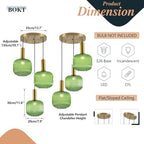 BOKT Green 3-Light Cluster Pendant Lights Mid Century Modern Ceiling Hanging Lighting 7.9" Farmhouse Gold Pendant Lights Kitchen Island with Ribbed Hand Blown Glass for Living Room Dining Room - color: Green 3-Light