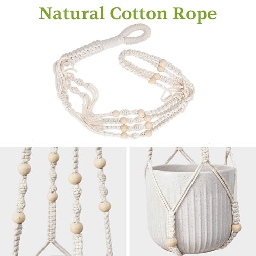 Macrame Plant Hanger - Fits 4-13 Inch Pots, Hanging Planter Holder for Indoor Outdoor, Cotton Rope Boho Home Decor, 35 Inch, Set of 2, Ivory - color: Ivory, size: 35+35in