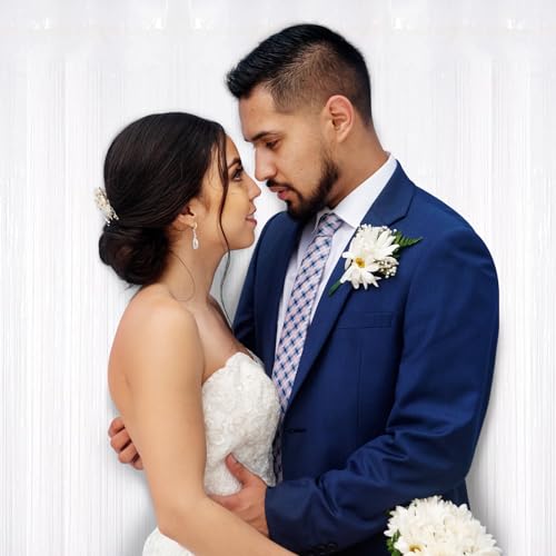 30 Pack White Foil Fringe Curtain Backdrop, 3.3x8.2 Feet Metallic Tinsel Streamer Curtains Photo Booth Props for Wedding/Anniversary/Bridal Shower/Christmas/New Year/Valentine's Day Party Decorations - color: White