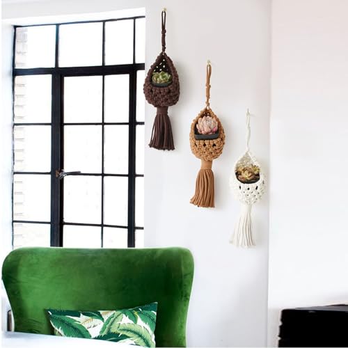 Macrame Basket Decor Set of 3 Boho Basket Decor for Home Macrame Wall Hanging Storage Baskets for Living Room, Bedroom, Entryway Handmade Boho Art, Rustic Home Decor ﻿